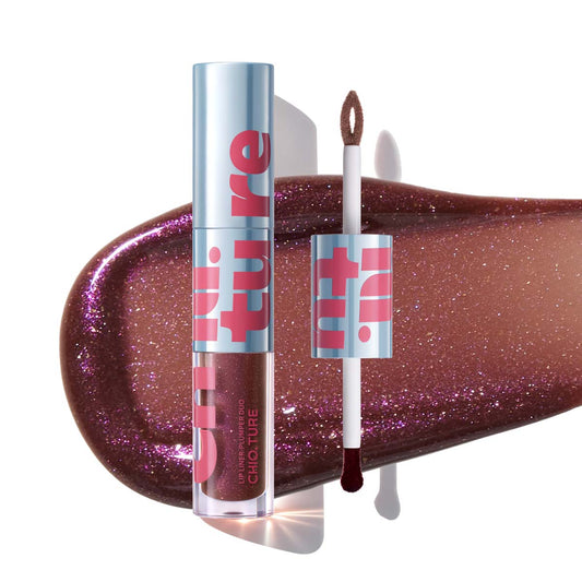 Bronze Ember lip plumper duo with applicators and chocolate brown texture