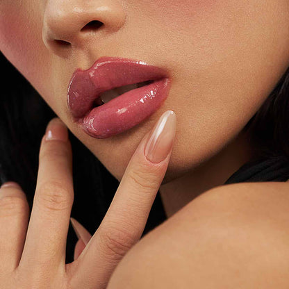 Glossy Lilac Frost lip look on a model