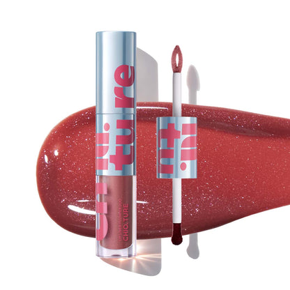 Lilac Frost lip plumper duo with applicators and purple brown texture
