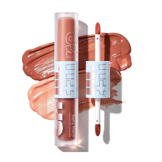 Nude Aura blush duo with applicators and nude orange and nude brown textures