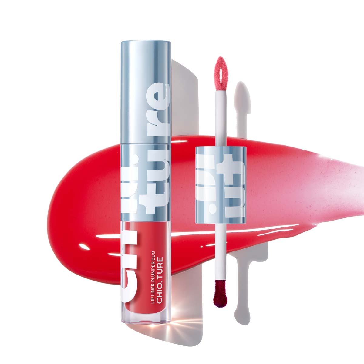 Pink Flare lip plumper duo with applicators and product texture