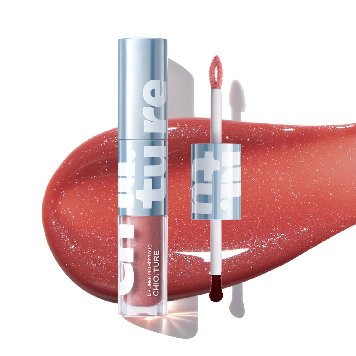 Sunrise Beam lip plumper duo with applicators and warm nude texture